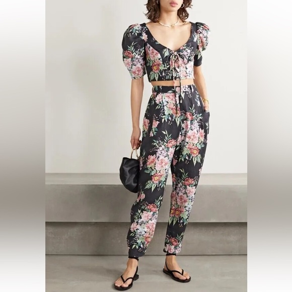 ZIMMERMANN Bellitude Tuck Floral-Print Linen Set Zimmermann Size 0 - Picture 1 of 16